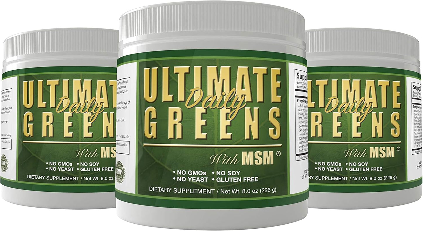 Organic Greens Powder for Daily Immune Support - Vegan-Friendly Alkalizing Vegetable Drink - 8oz 3 Pack - Non-GMO, Gluten, and Soy Free