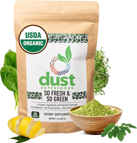 Organic Greens Powder with 17 Plant-Based Foods, Rich in Phytonutrients, Detoxifies Body - Dust Superfoods