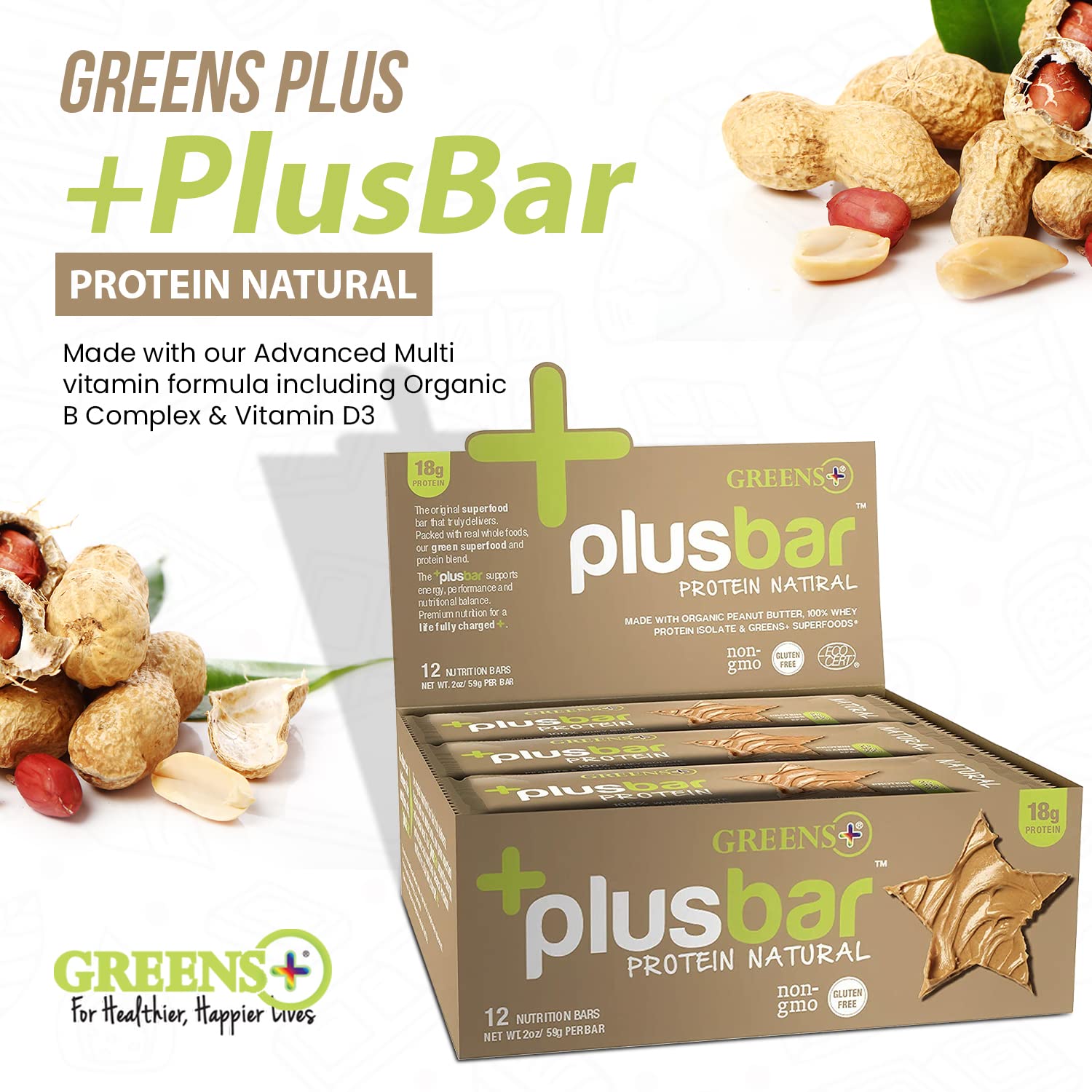 Organic Greens Protein Bar with Whey | Gluten Free | Non GMO | 12 Bars