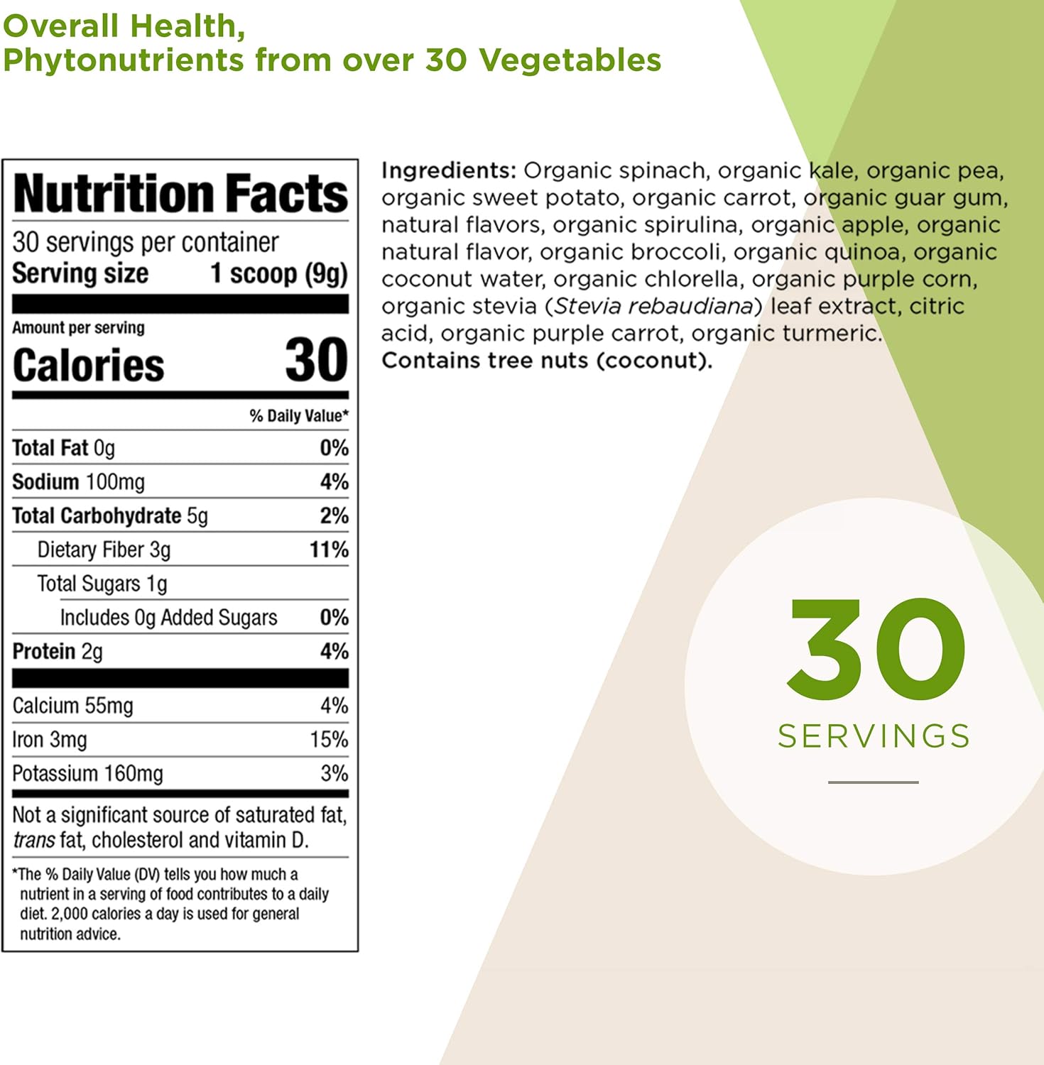 Organic Greens Superfood Drink Mix with Phytonutrients - 270 Grams (30 Servings) for Diet Support