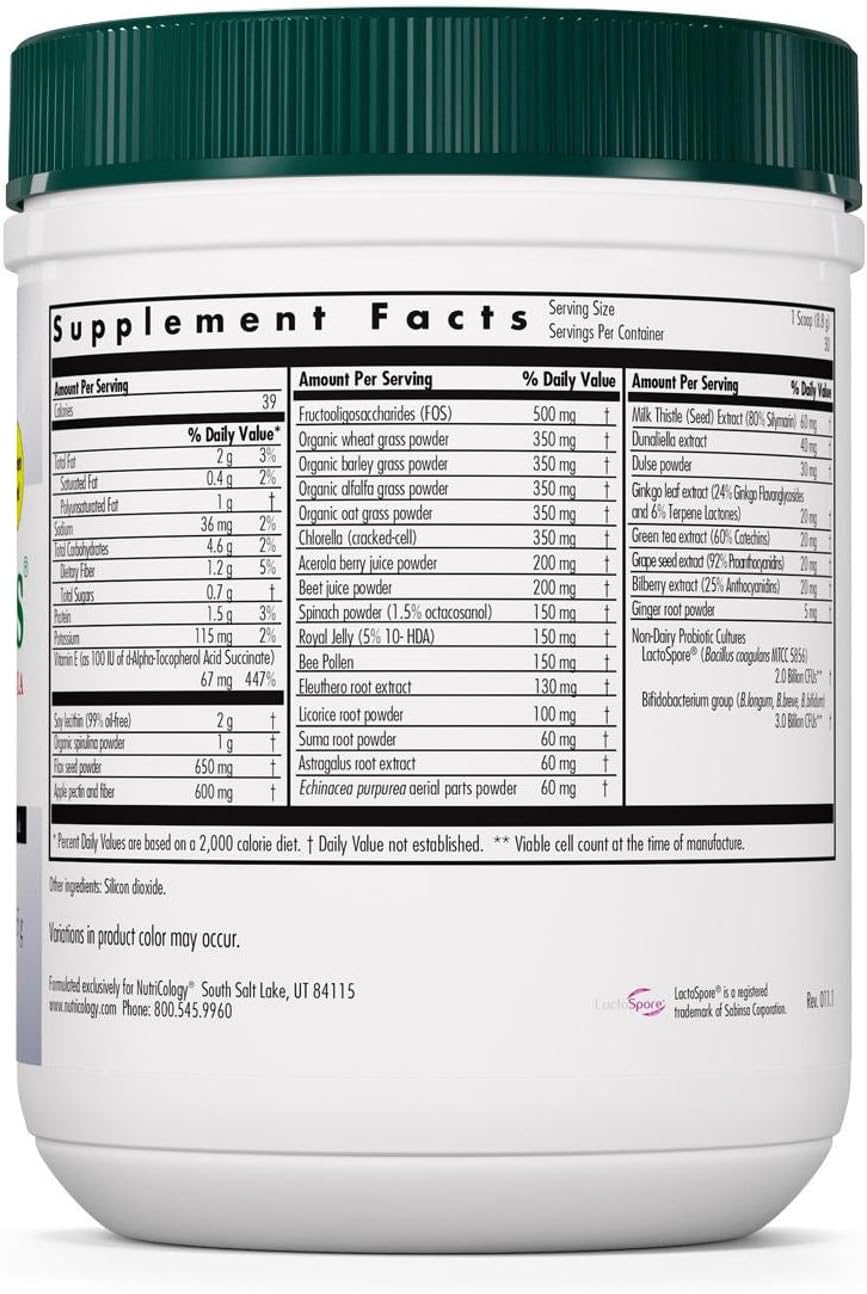 Organic Greens Superfood Powder with Probiotics - Nutricology ProGreens 265g Powder - Greens Blend Supplement, Green Drink Powder - 30 Day Supply