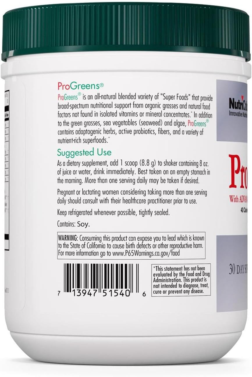 Organic Greens Superfood Powder with Probiotics - Nutricology ProGreens 265g Powder - Greens Blend Supplement, Green Drink Powder - 30 Day Supply
