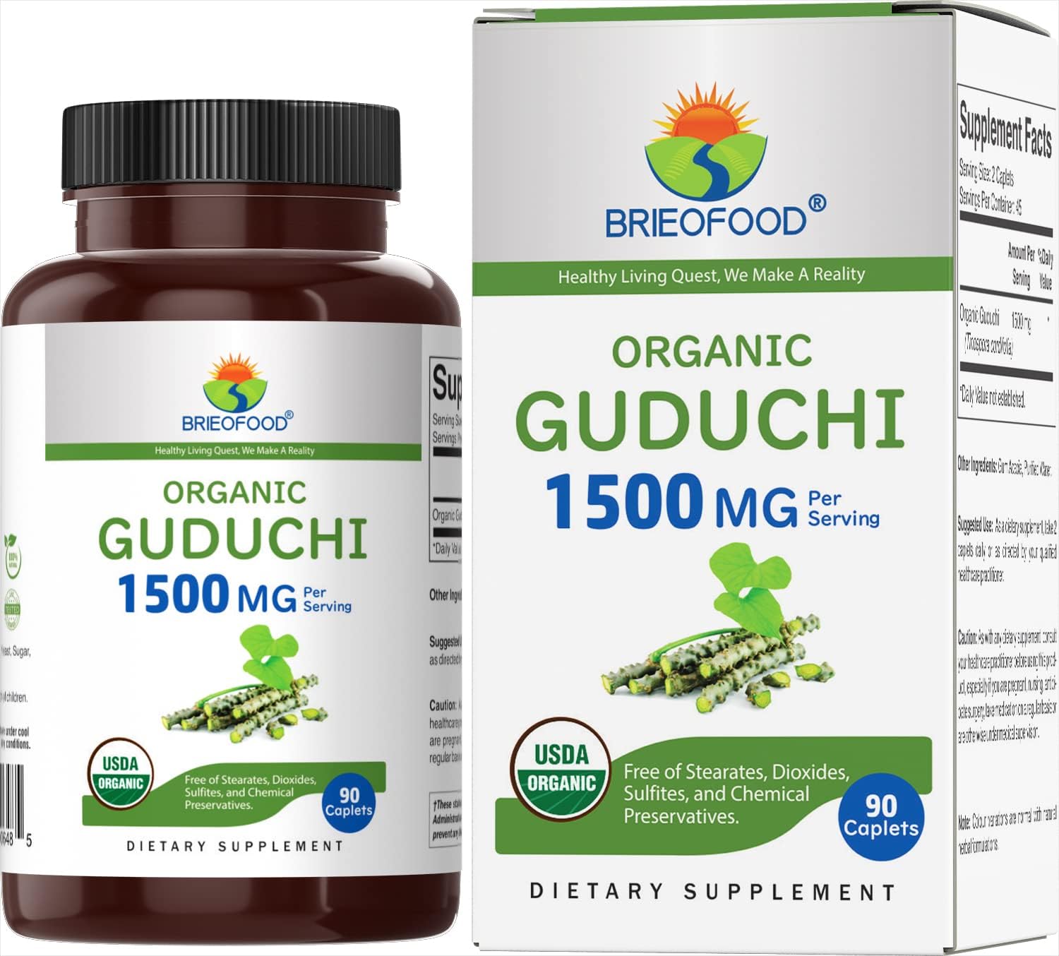 Organic Guduchi 1500mg Tablets - 45 Servings, Vegetarian & Gluten-Free