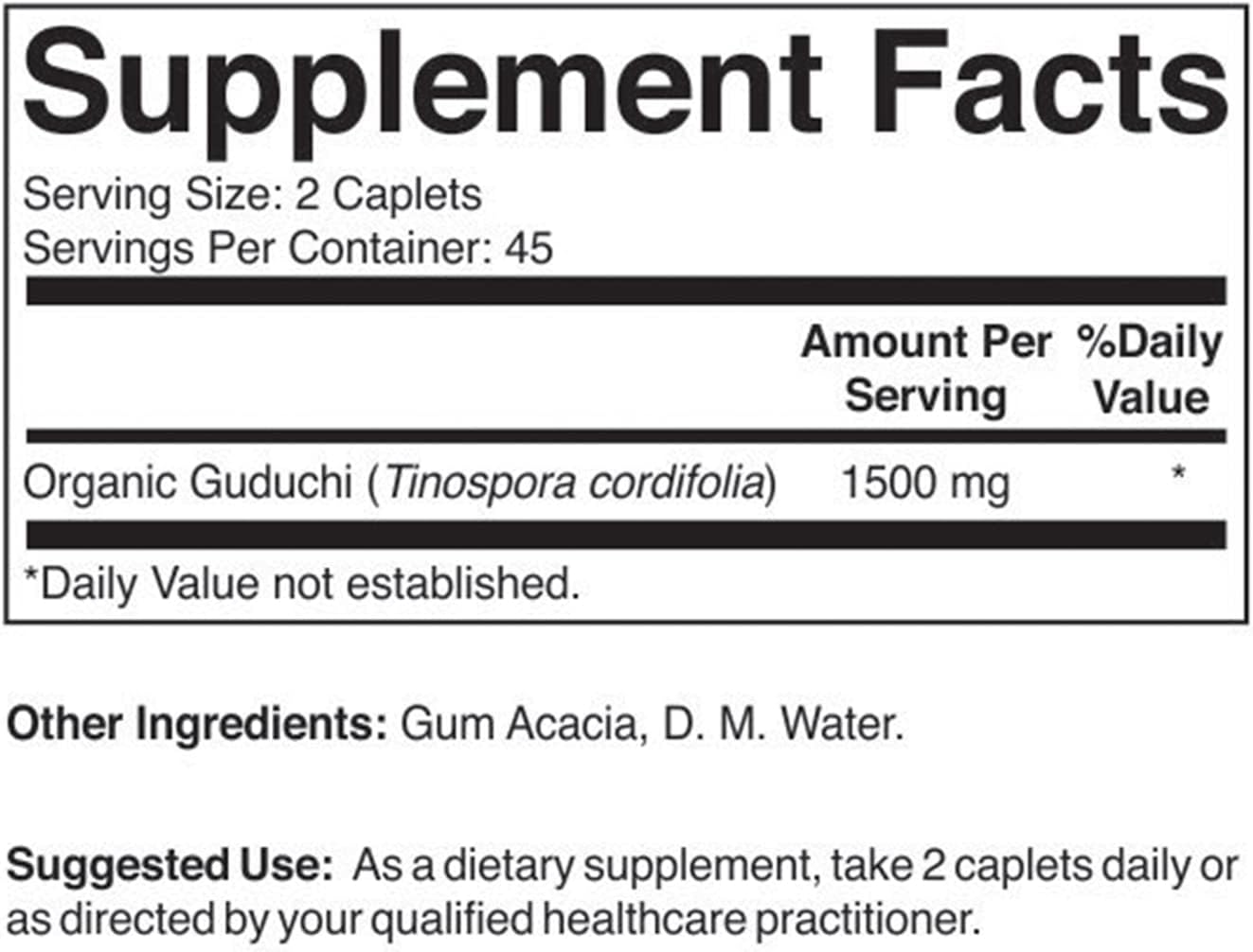 Organic Guduchi 1500mg Tablets - 45 Servings, Vegetarian & Gluten-Free