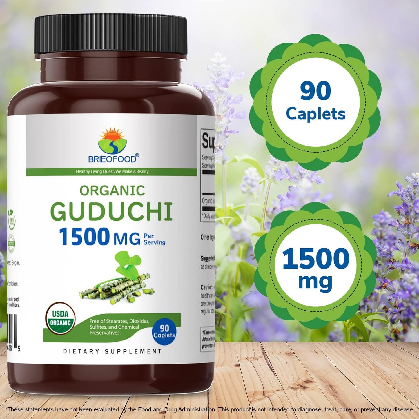 Organic Guduchi 1500mg Tablets - 45 Servings, Vegetarian & Gluten-Free