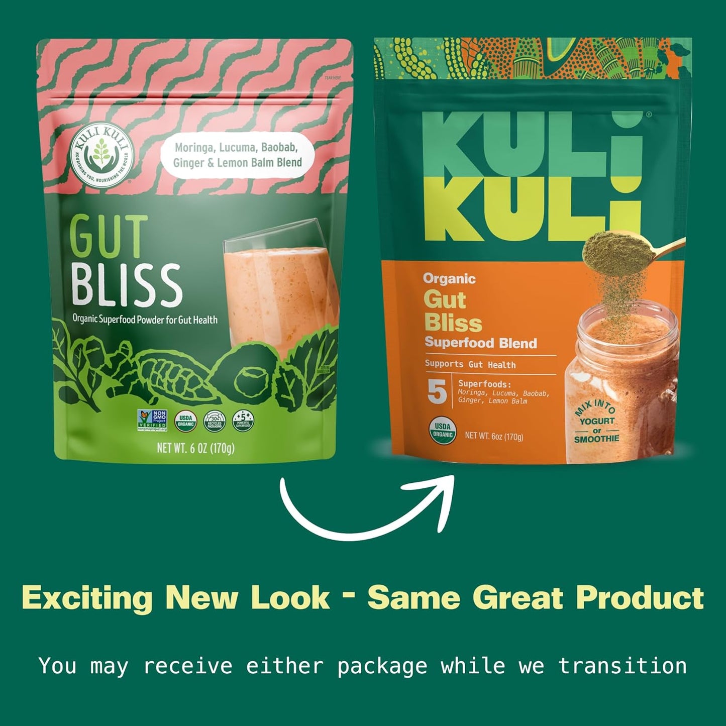 Organic Gut Bliss Superfood Powder [6 oz] - Moringa, Baobab, Lucuma, Ginger, Lemon Balm - Improve Digestion, Soothe Stomach - Gut Health Booster