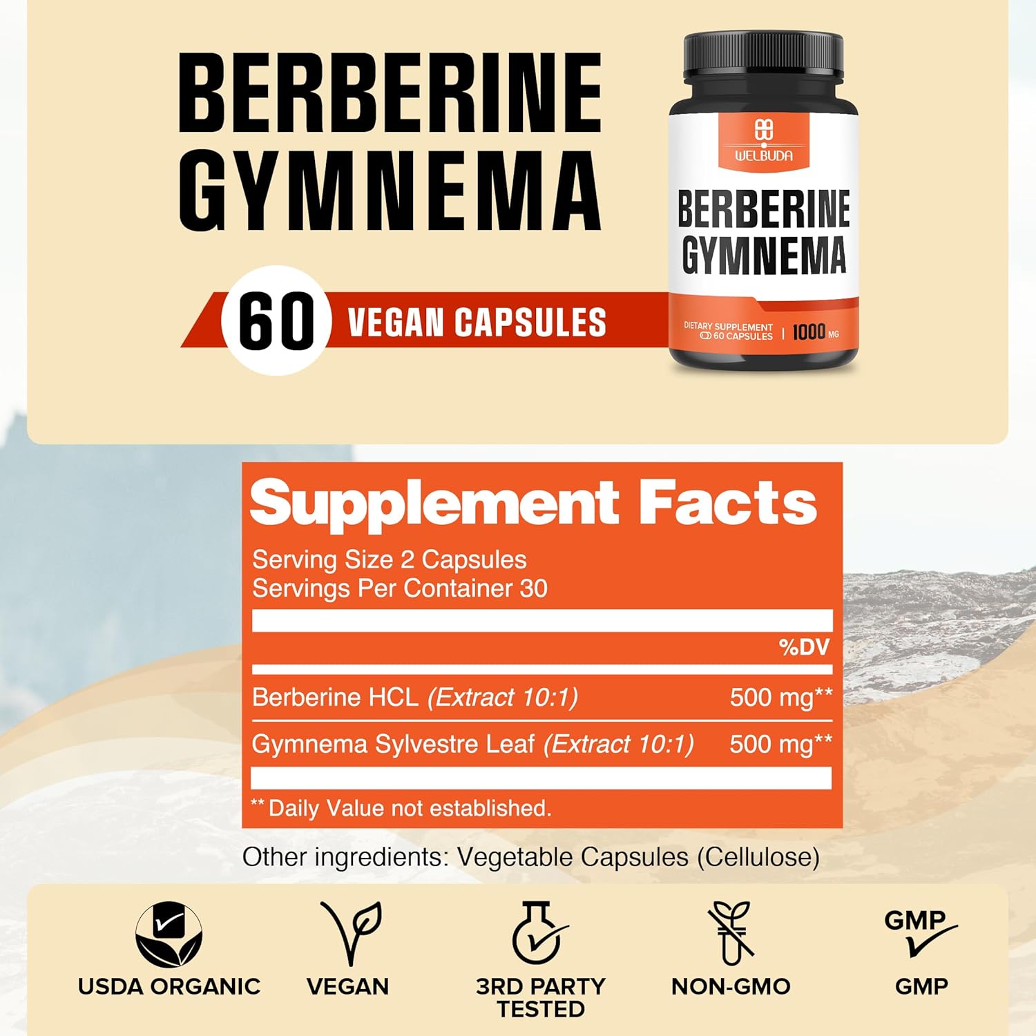 Organic Gymnema Sylvestre Leaf & Berberine Supplement - 60 Capsules, 1000mg High Concentrated Extract - Immune, Circulatory & GI Support