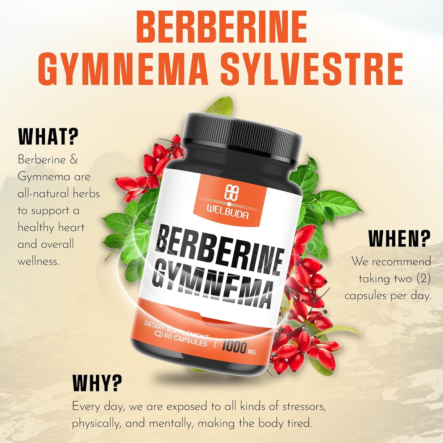 Organic Gymnema Sylvestre Leaf & Berberine Supplement - 60 Capsules, 1000mg High Concentrated Extract - Immune, Circulatory & GI Support