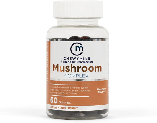 Organic Halal Mushroom Complex Gummies - Raspberry Flavor - Non-GMO & Vegan - Brain & Immune Support - 10-in-1 Extract - 60 Gummies