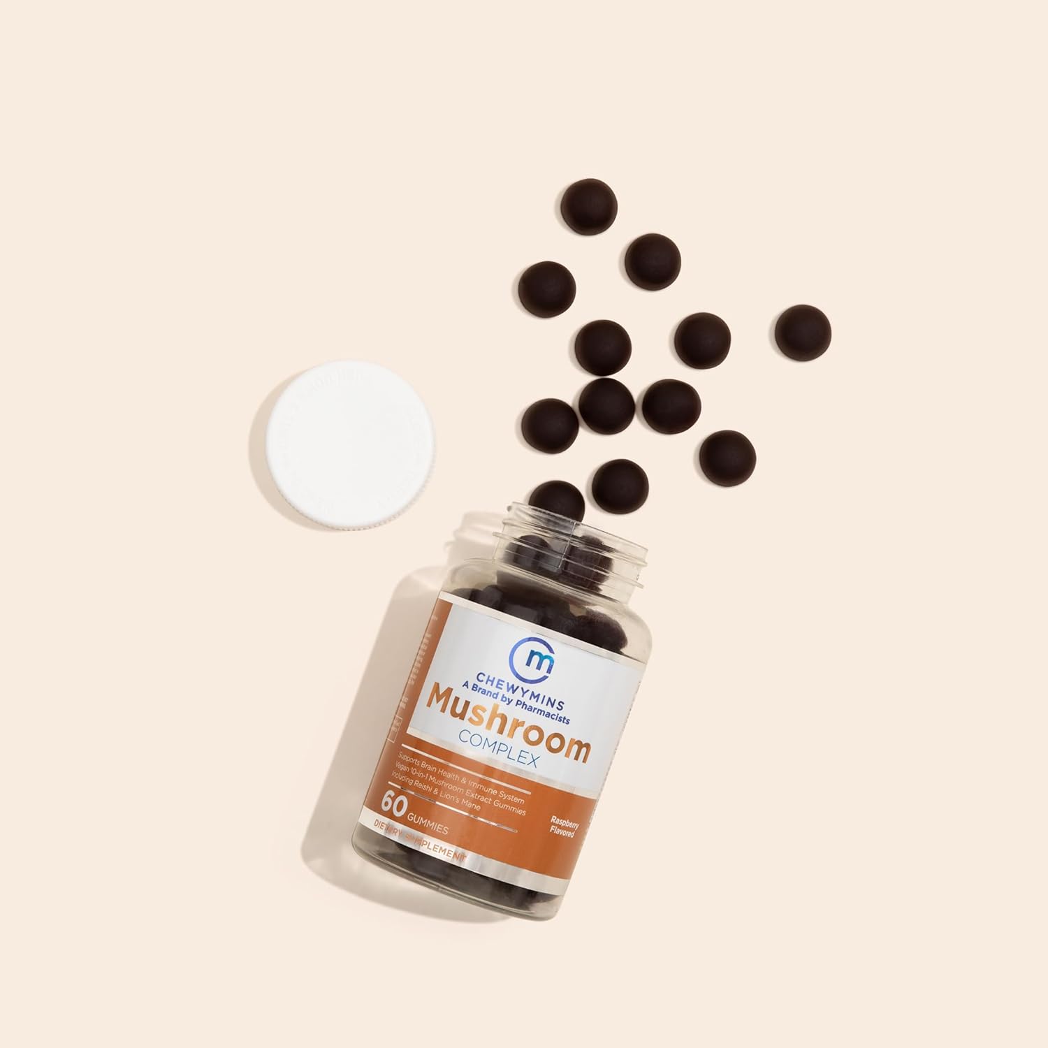 Organic Halal Mushroom Complex Gummies - Raspberry Flavor - Non-GMO & Vegan - Brain & Immune Support - 10-in-1 Extract - 60 Gummies