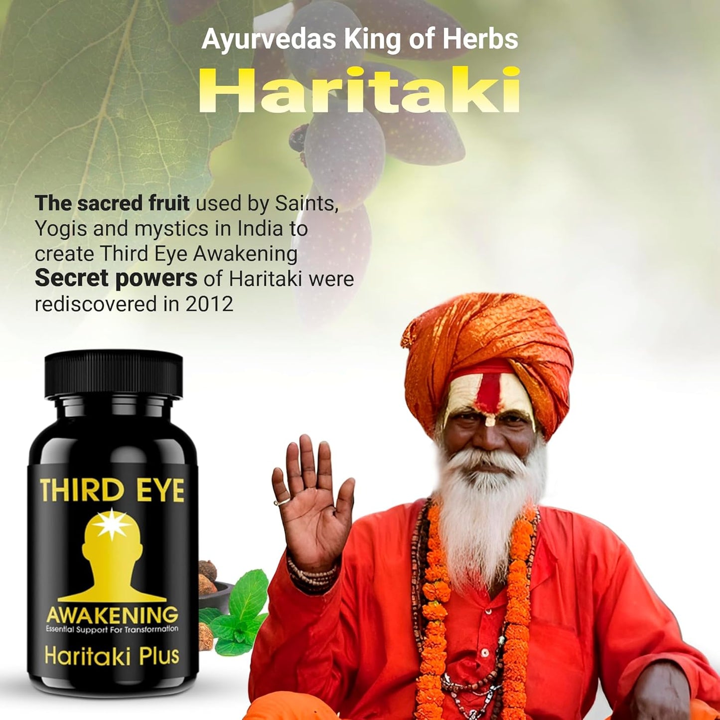 Organic Haritaki Capsules for Third Eye Awakening - 100 Capsules, 650mg Each - Vegan - Kailash Herbals