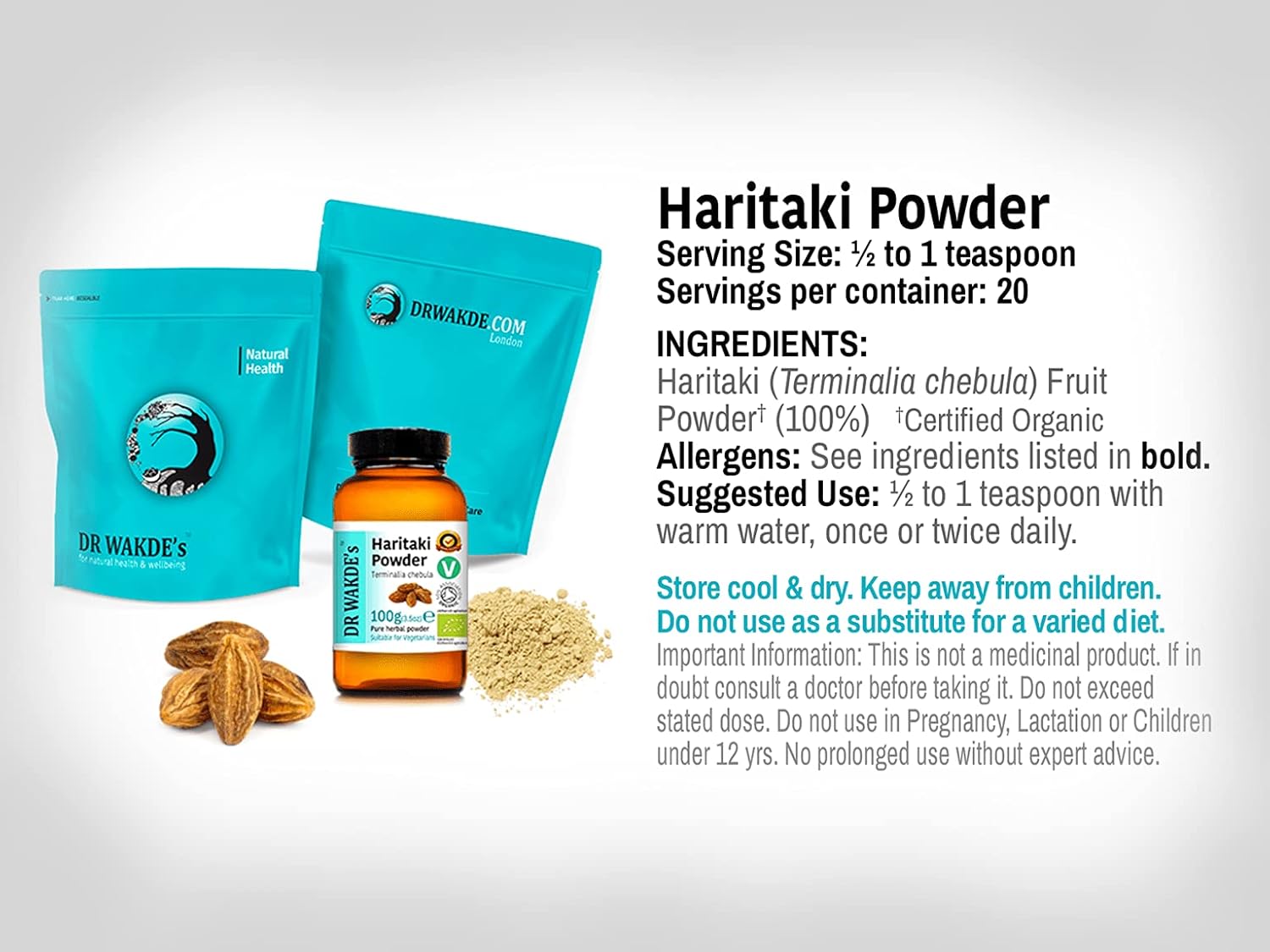 Organic Haritaki Powder - 100g | Pure Ayurvedic Herb | Vegan & Raw | Dr. Wakde's Natural Health Care London