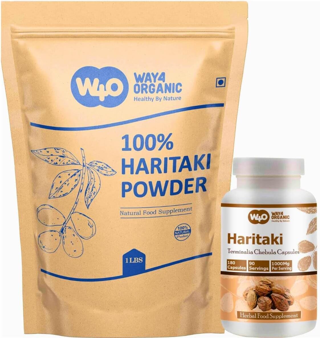 Organic Haritaki Powder and Capsules by WAY 4 Organics - Natural Digestive Support Supplement