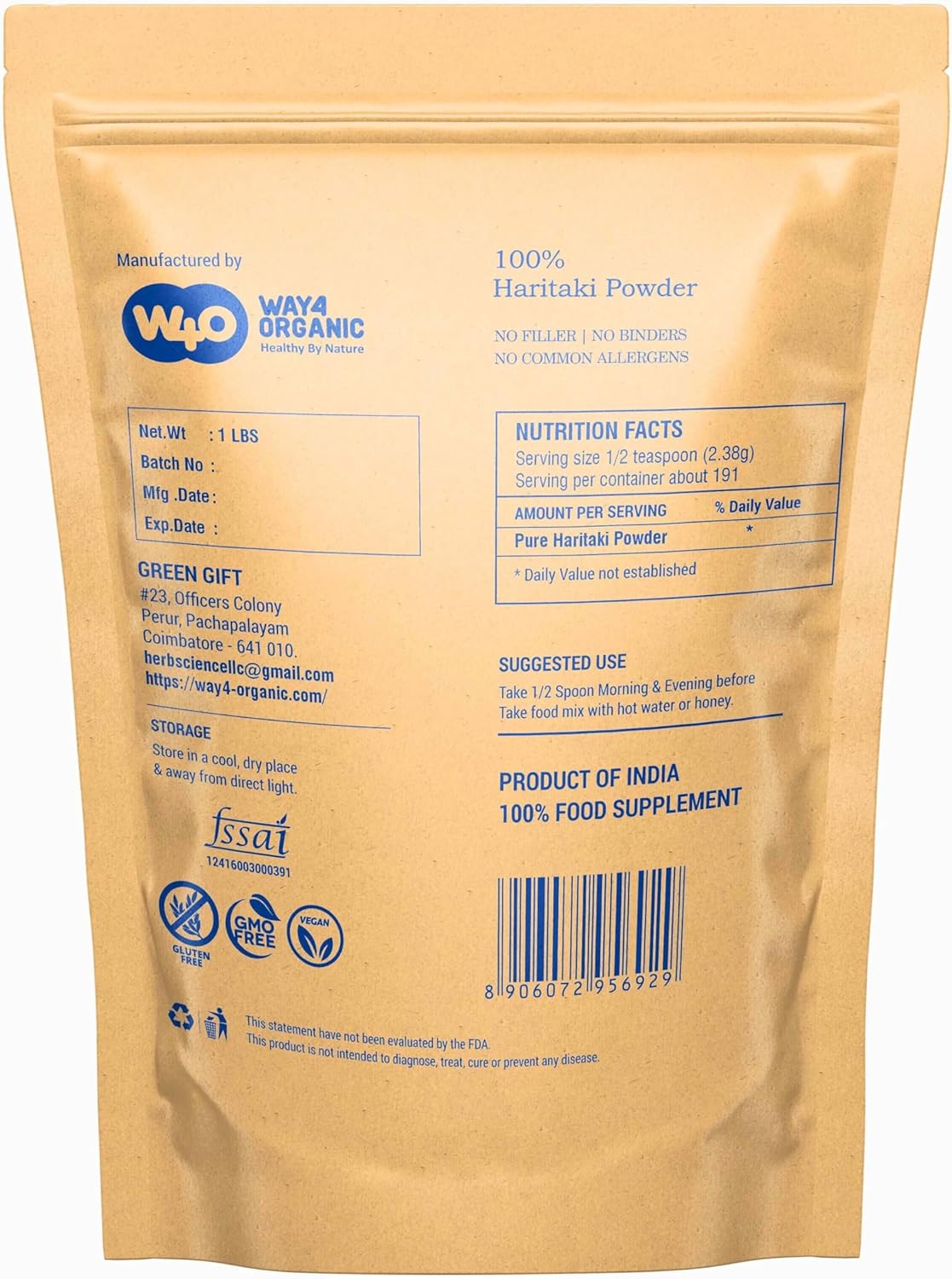 Organic Haritaki Powder and Capsules by WAY 4 Organics - Natural Digestive Support Supplement