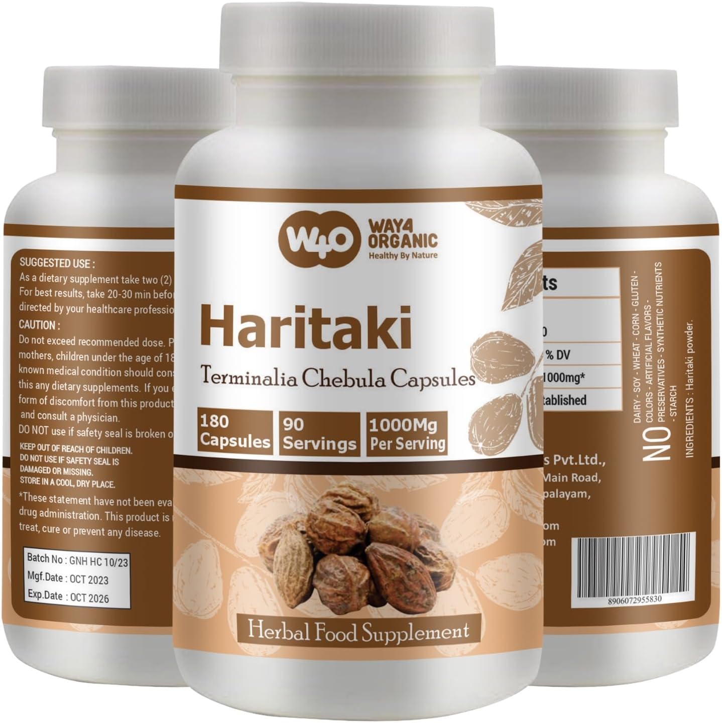Organic Haritaki Powder and Capsules by WAY 4 Organics - Natural Digestive Support Supplement