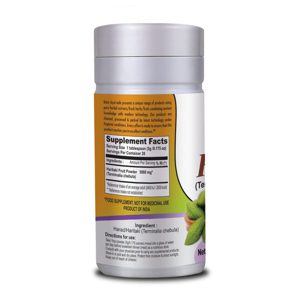Organic Haritaki Powder for Healthy Digestion - 3.53 Oz (100g) - Natural Terminalia Chebula Supplement