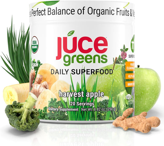 Organic Harvest Apple Superfood Powder with 77 Superfoods and Prebiotic Probiotic Blend - 20 Servings - Terra Kai Organics