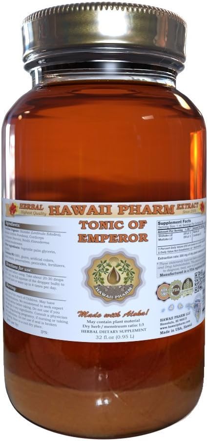 Organic HawaiiPharm Shiitake, Maitake, Cordyceps, Reishi Liquid Extract Tincture - Herbal Supplement 32 fl.oz USA Made