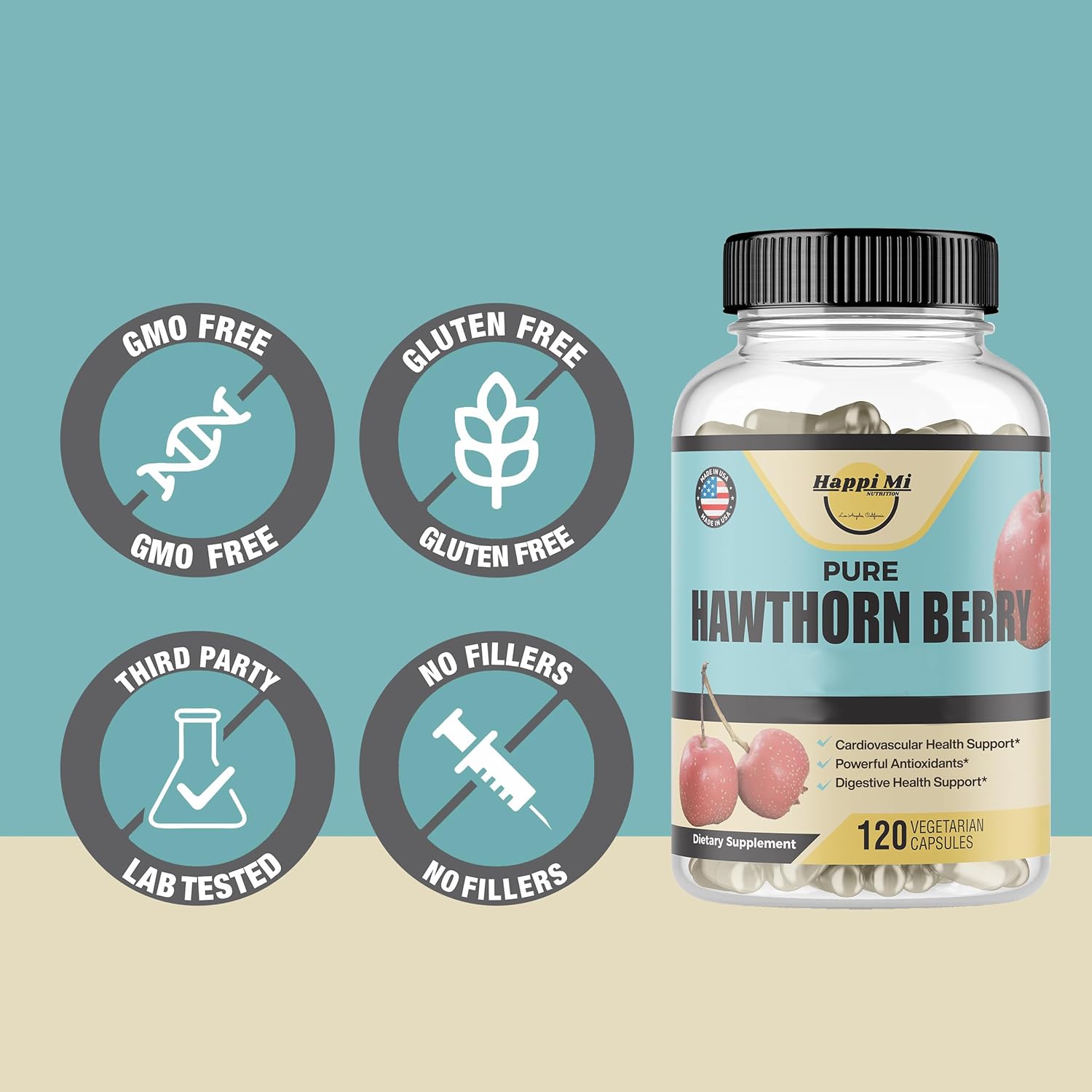 Organic Hawthorn Berry Capsules for Healthy Immune Support and Circulation - 120 Veg Caps with Powerful Antioxidants - Non-GMO and Gluten Free