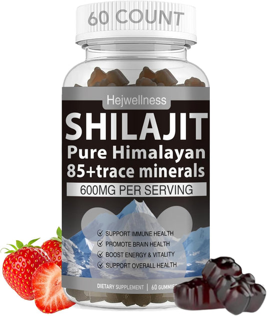 Organic Hejwellness Shilajit Gummies - 600mg with 85+ Trace Minerals, Fulvic Acid & Phytonutrients - Strawberry Flavor - Energy & Immune Support - 60 Gummies