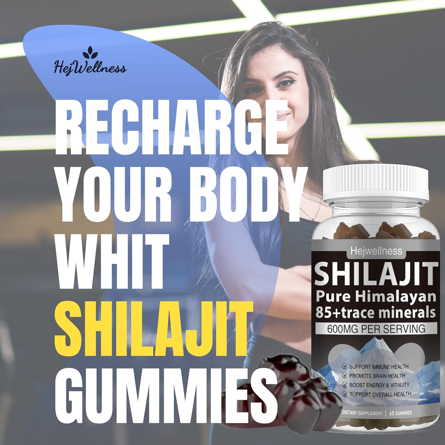 Organic Hejwellness Shilajit Gummies - 600mg with 85+ Trace Minerals, Fulvic Acid & Phytonutrients - Strawberry Flavor - Energy & Immune Support - 60 Gummies