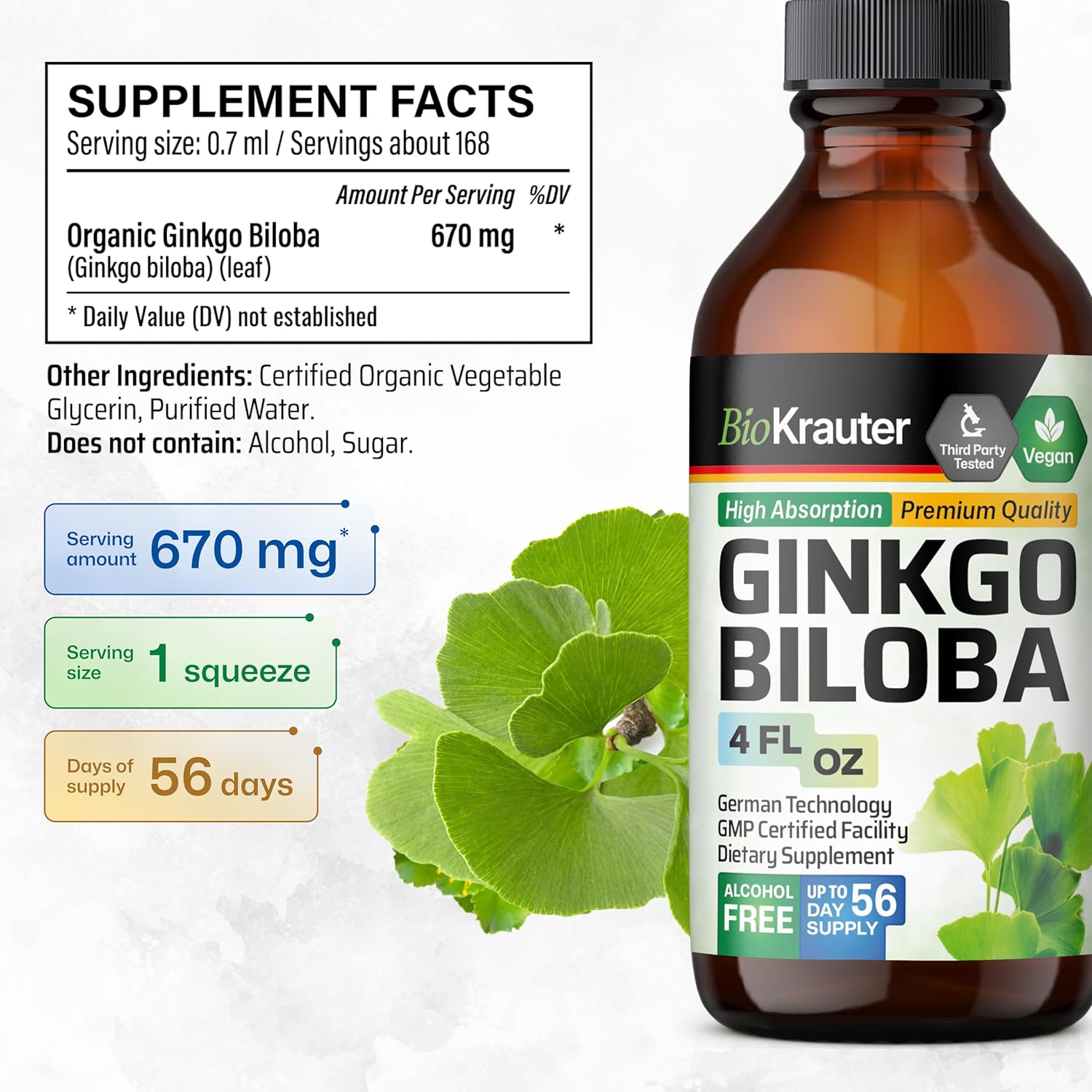 Organic Herbal Adrenal Support and Ginkgo Biloba Tincture Bundle - 4 Fl. Oz. Each
