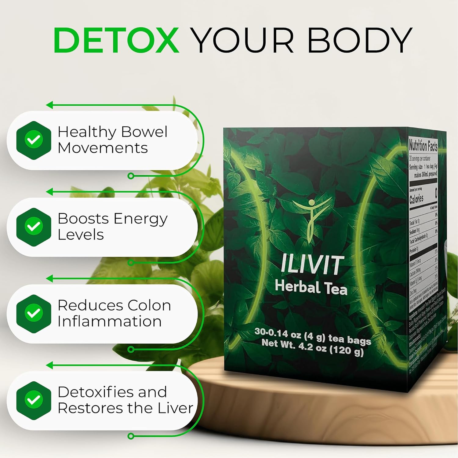 Organic Herbal Colon Cleanse & Detox Tea for Liver Repair - 30 Bags