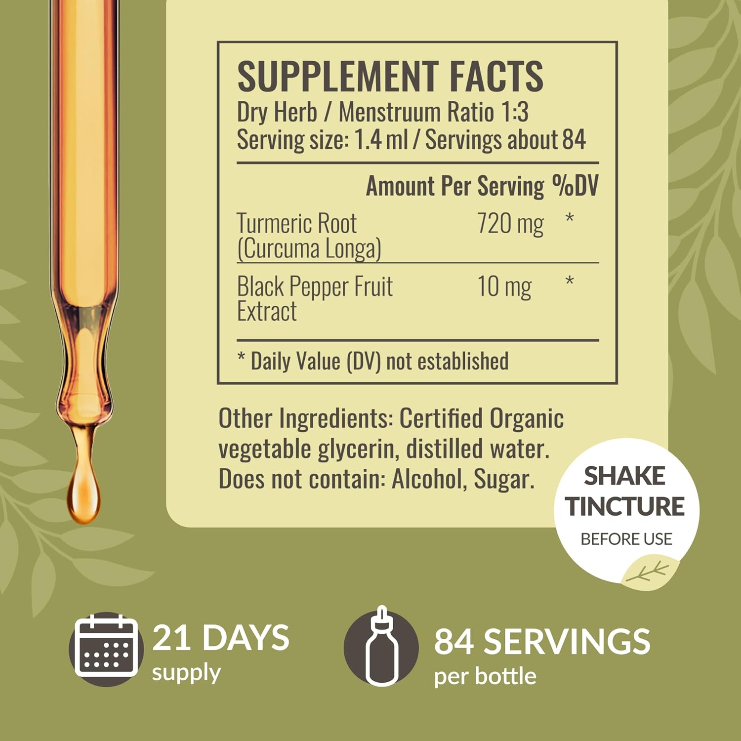 Organic Herbal Liquid Drops Bundle: Ashwagandha Root Extract & Turmeric with Black Pepper Tincture - Vegan, Non-GMO, Sugar & Alcohol-Free - 2 fl oz x 2 Pack
