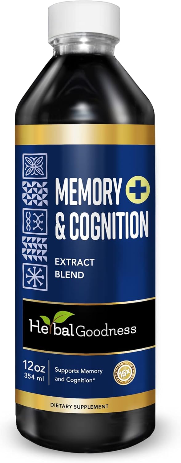 Organic Herbal Liquid Extract for Memory & Cognition - Supports Mental Clarity, Energy & Immune Function - 12oz Bottle with Ginkgo, Sage & Lion’s Mane - 23 Servings