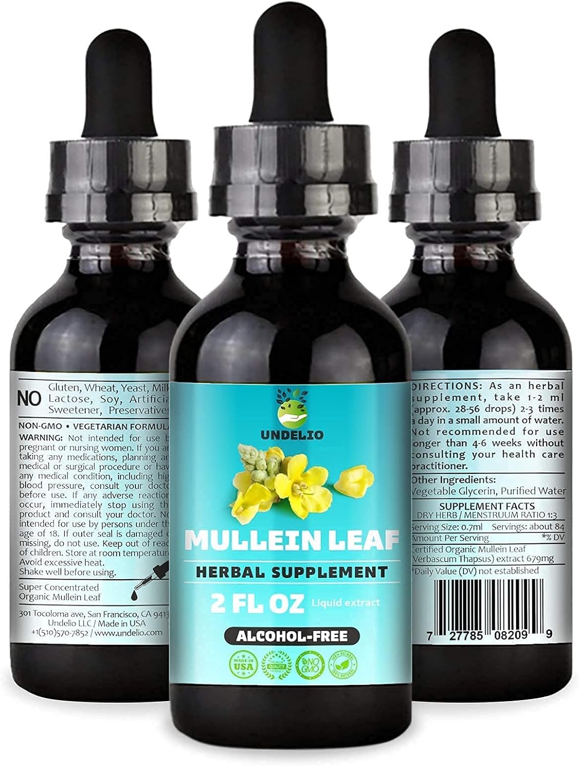 Organic Herbal Mullein Leaf Extract Tincture for Respiratory, Lung, Sleep, Digestive Support - Non-GMO, Vegan - 2 fl. Oz - Immune Health & Lung Detox