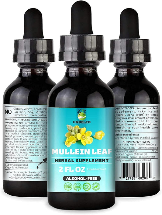 Organic Herbal Mullein Leaf Extract Tincture for Respiratory, Lung, Sleep, Digestive Support - Non-GMO, Vegan - 2 fl. Oz - Immune Health & Lung Detox