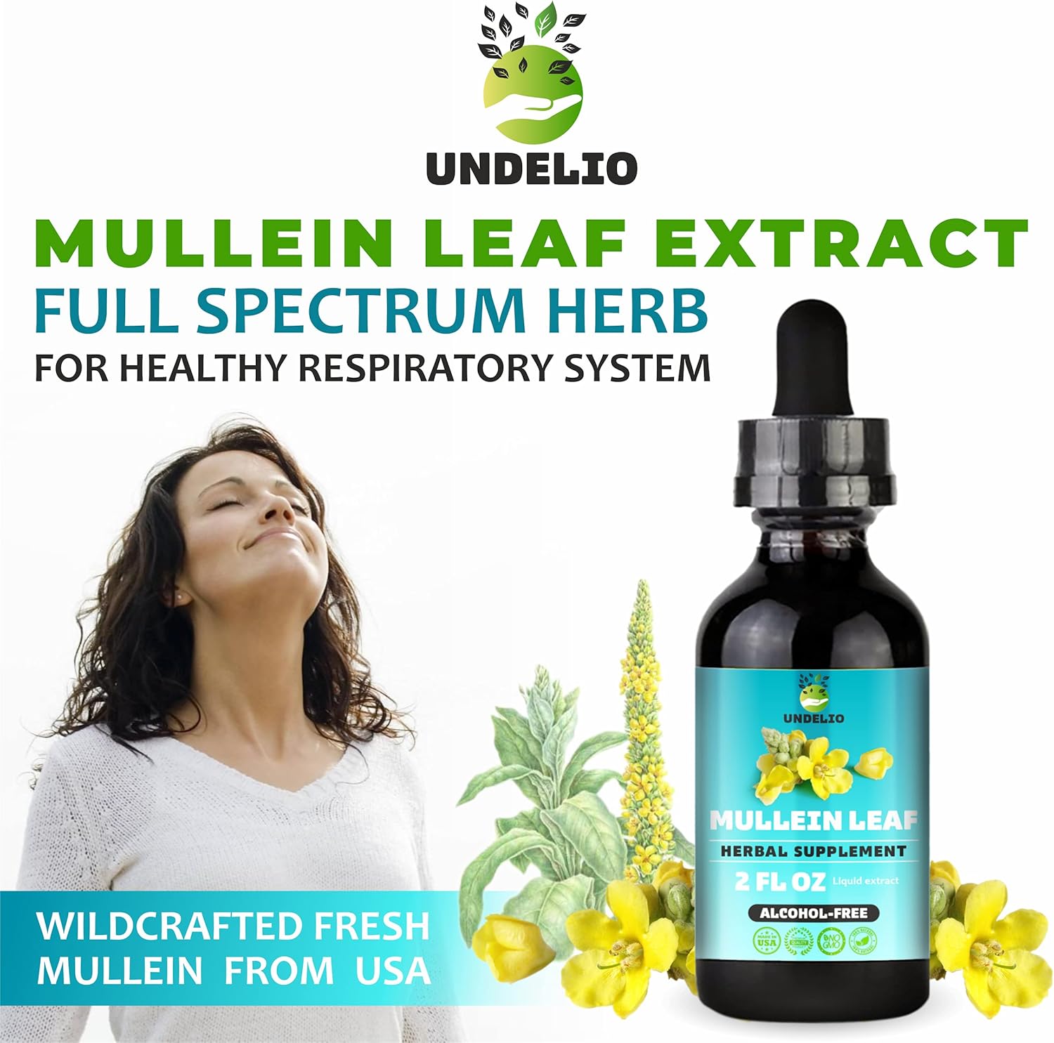 Organic Herbal Mullein Leaf Extract Tincture for Respiratory, Lung, Sleep, Digestive Support - Non-GMO, Vegan - 2 fl. Oz - Immune Health & Lung Detox