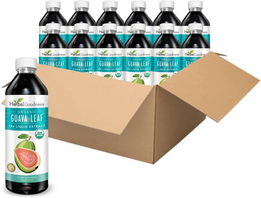 Organic Herbal Papaya Guava Leaf Extract Juice for Sleep Support, Hair Re-Growth, Skin & Nails - 100% Pure, Kosher, Made in USA - 12 Pack of 12 oz Bottles
