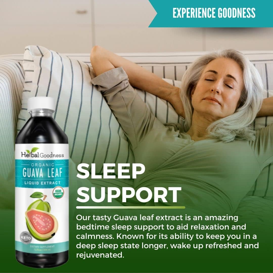 Organic Herbal Papaya Guava Leaf Extract Juice for Sleep Support, Hair Re-Growth, Skin & Nails - 100% Pure, Kosher, Made in USA - 12 Pack of 12 oz Bottles