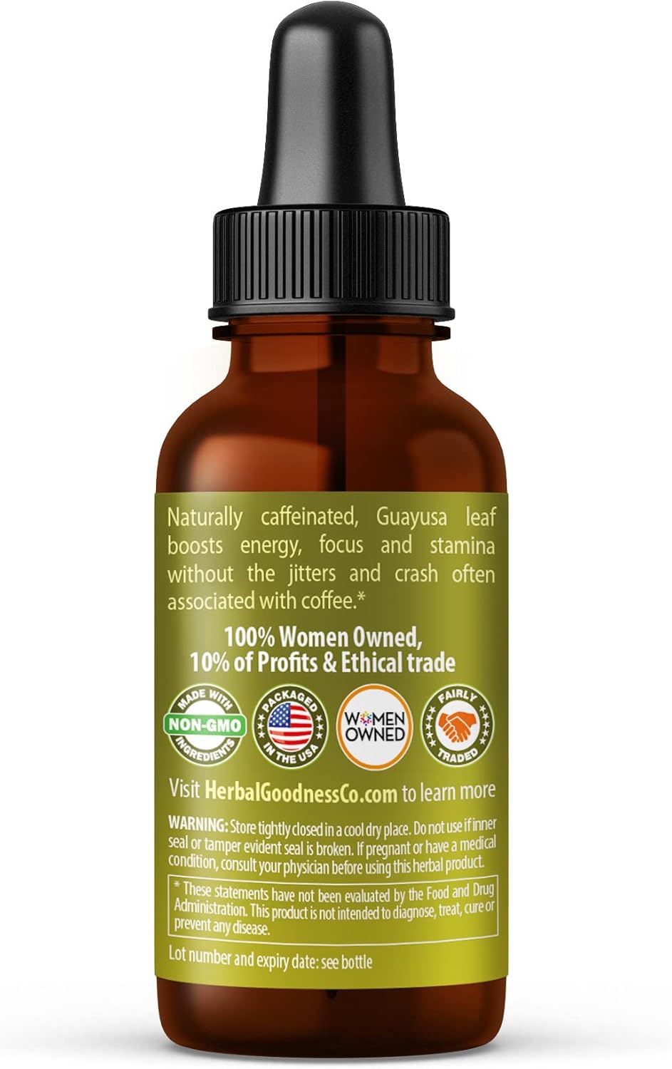 Organic Herbal Papaya Guayusa Leaf Extract Energy Supplement for Brain Focus and Stamina - Natural Caffeine Drink, Coffee Alternative, Stress Relief - 1oz Bottle - Herbal Goodness