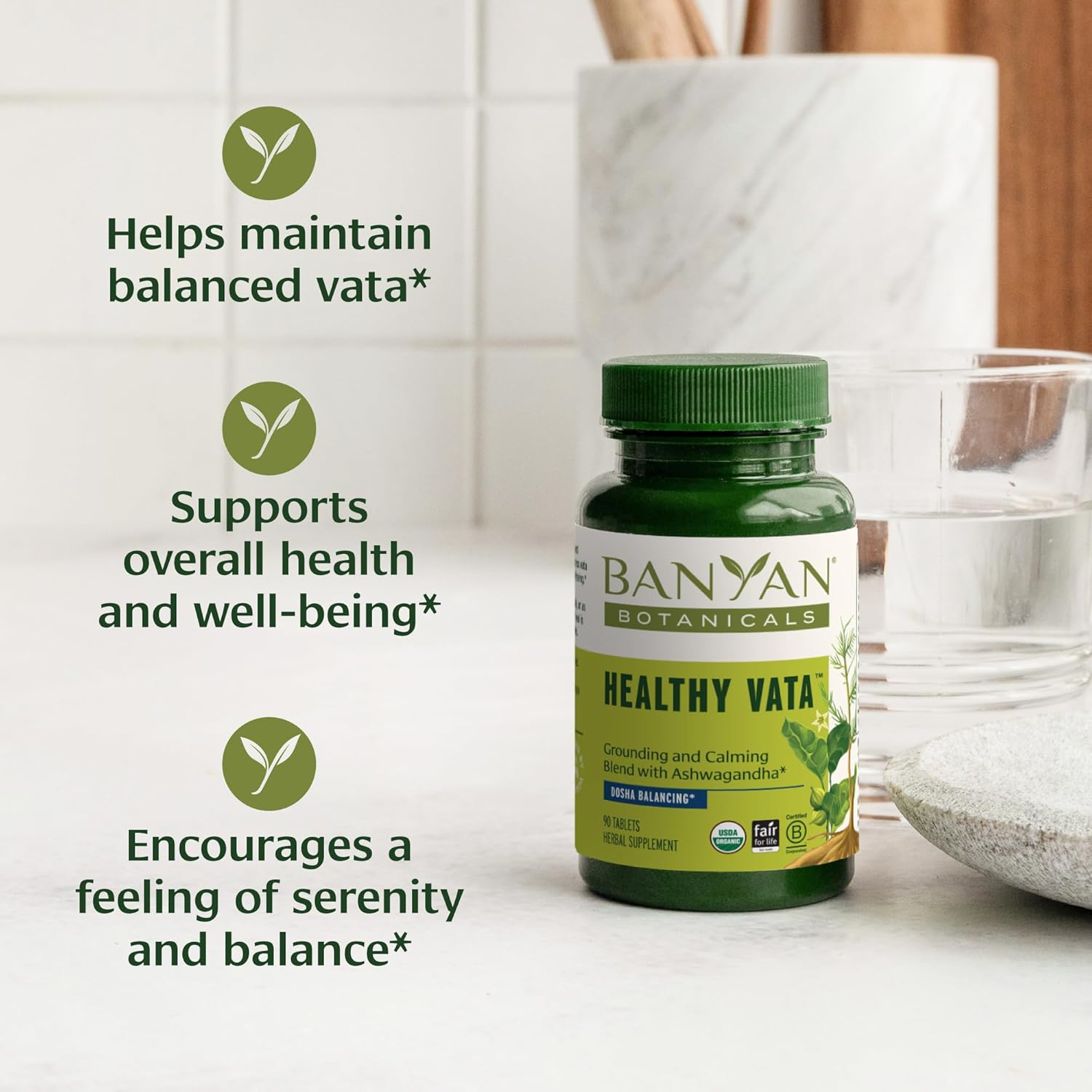 Organic Herbal Supplement for Calm and Balanced Well-being - 90 Tablets - Non-GMO Vegan Formula with Ashwagandha, Shatavari and Ayurvedic Herbs
