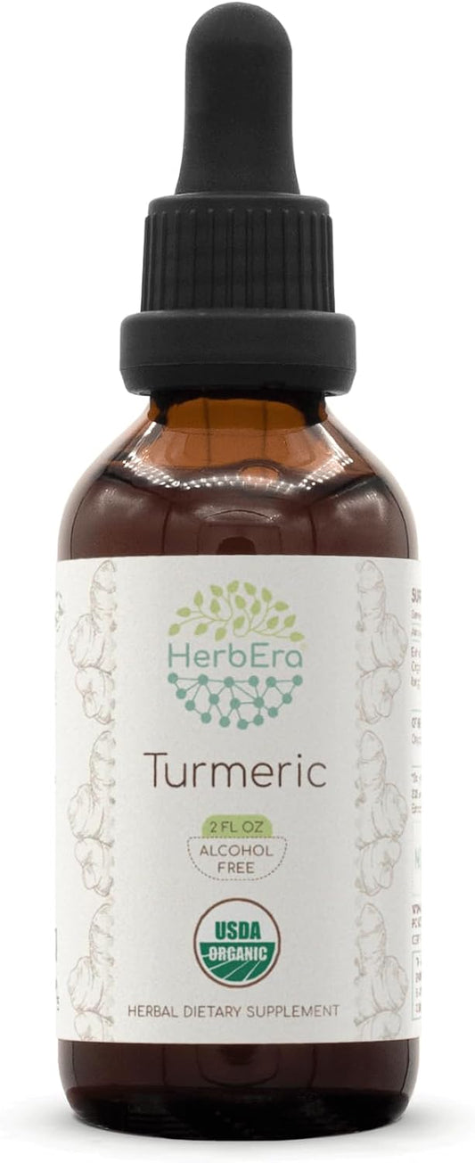 Organic HerbEra Turmeric B60 Tincture | Alcohol-Free High-Potency Herbal Drops with Certified Turmeric Root (2 oz)