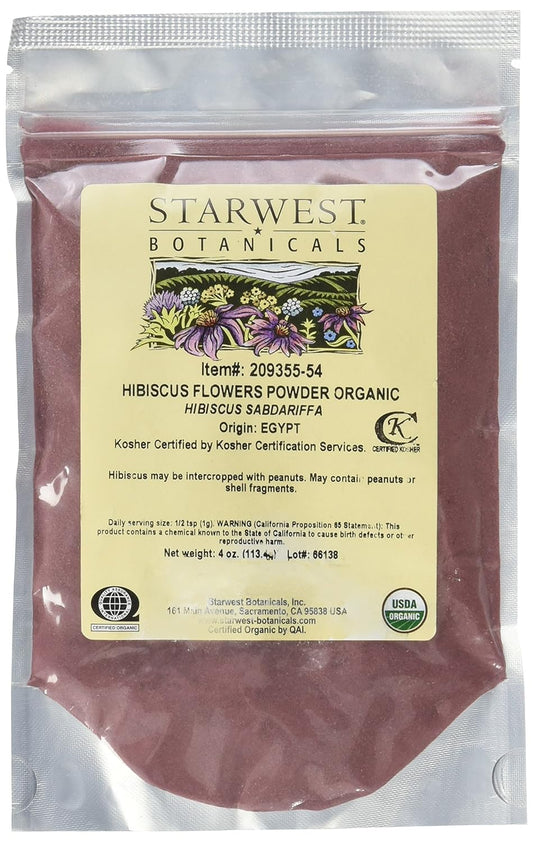 Organic Hibiscus Flower Powder - 4 Ounces by Starwest Botanicals