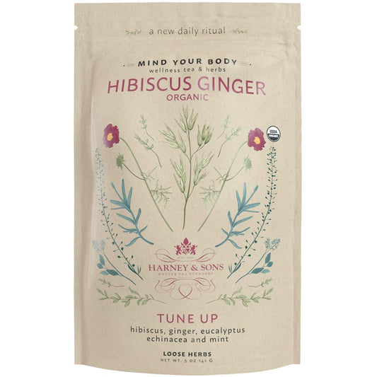 Organic Hibiscus Ginger Tune-Up Wellness Blend with Eucalyptus, Echinacea, and Mint - 5 oz Bag by Harney & Sons