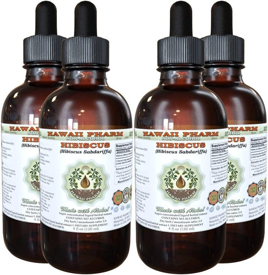Organic Hibiscus Liquid Extract - Alcohol-Free Glycerite Supplement by Hawaii Pharm 4x4 oz
