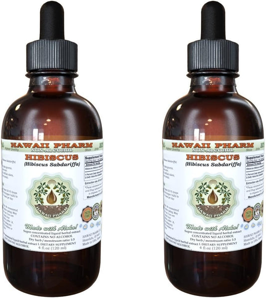 Organic Hibiscus Liquid Extract Glycerite - Alcohol-Free Herbal Supplement - 2x2 oz - Hawaii Pharm