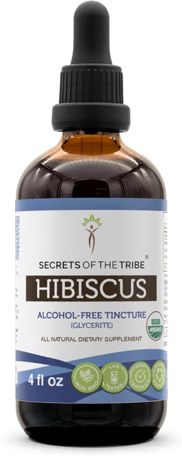 Organic Hibiscus Tincture Liquid Extract - Alcohol-Free, USDA Certified, 4 FL OZ