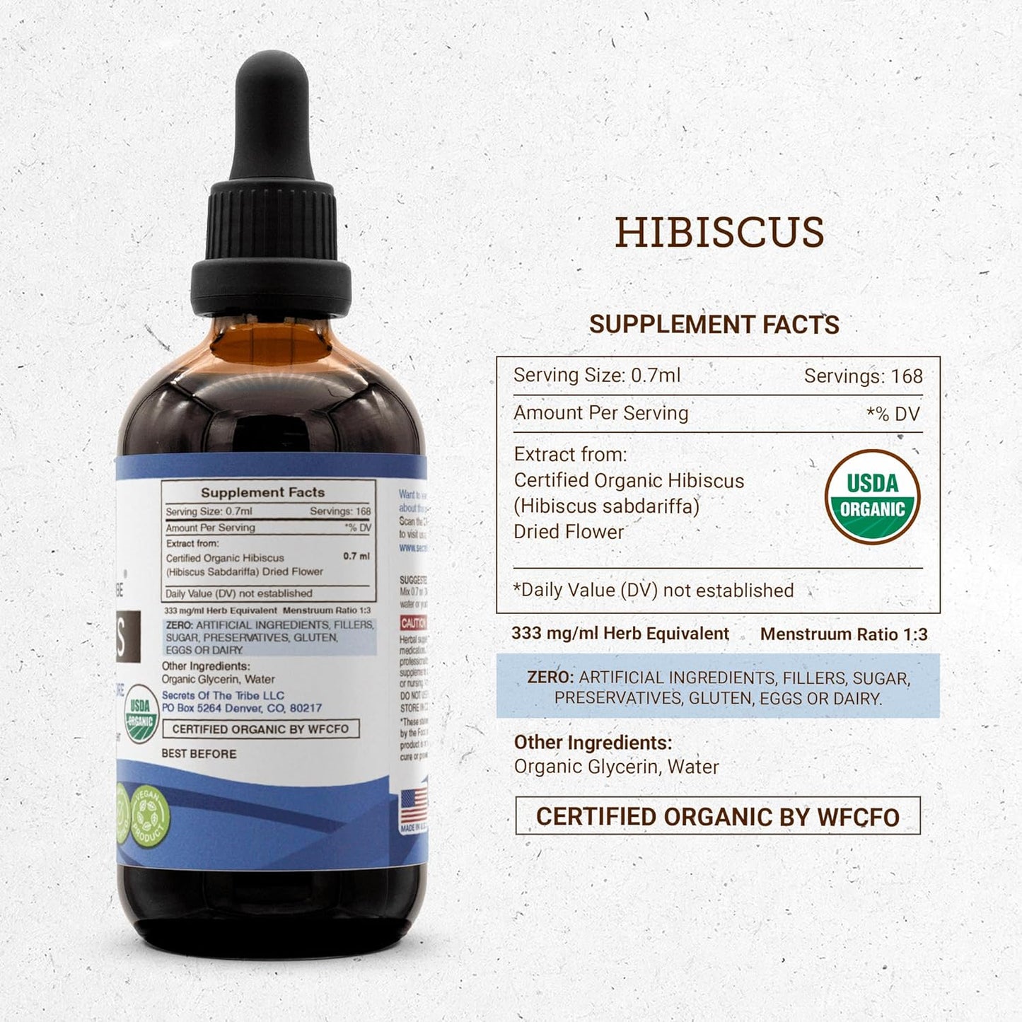 Organic Hibiscus Tincture Liquid Extract - Alcohol-Free, USDA Certified, 4 FL OZ