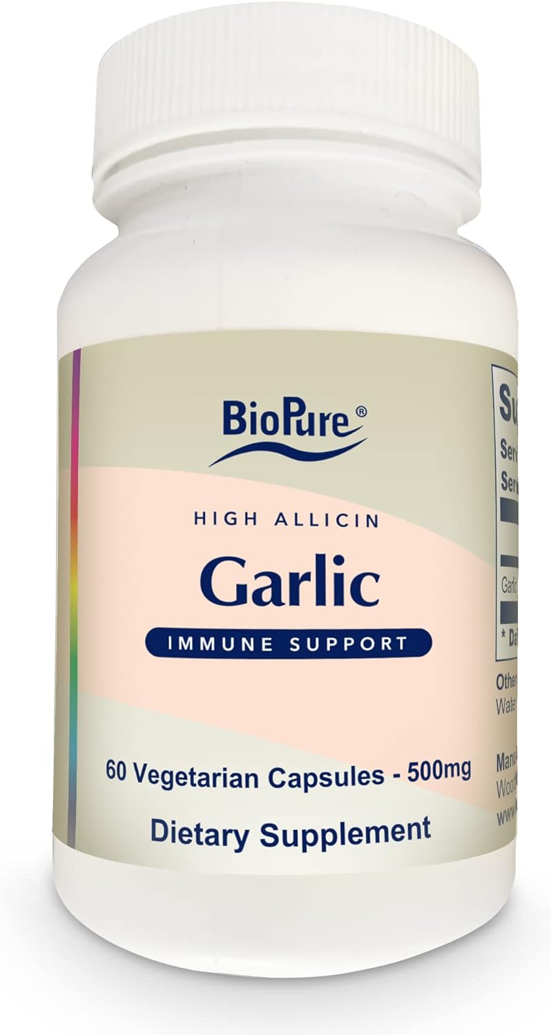 Organic High Allicin Garlic Supplement with Trace Minerals, Vitamins, Amino Acids, & Enzymes for Immune, Detox, & Gut Health - 60 Capsules