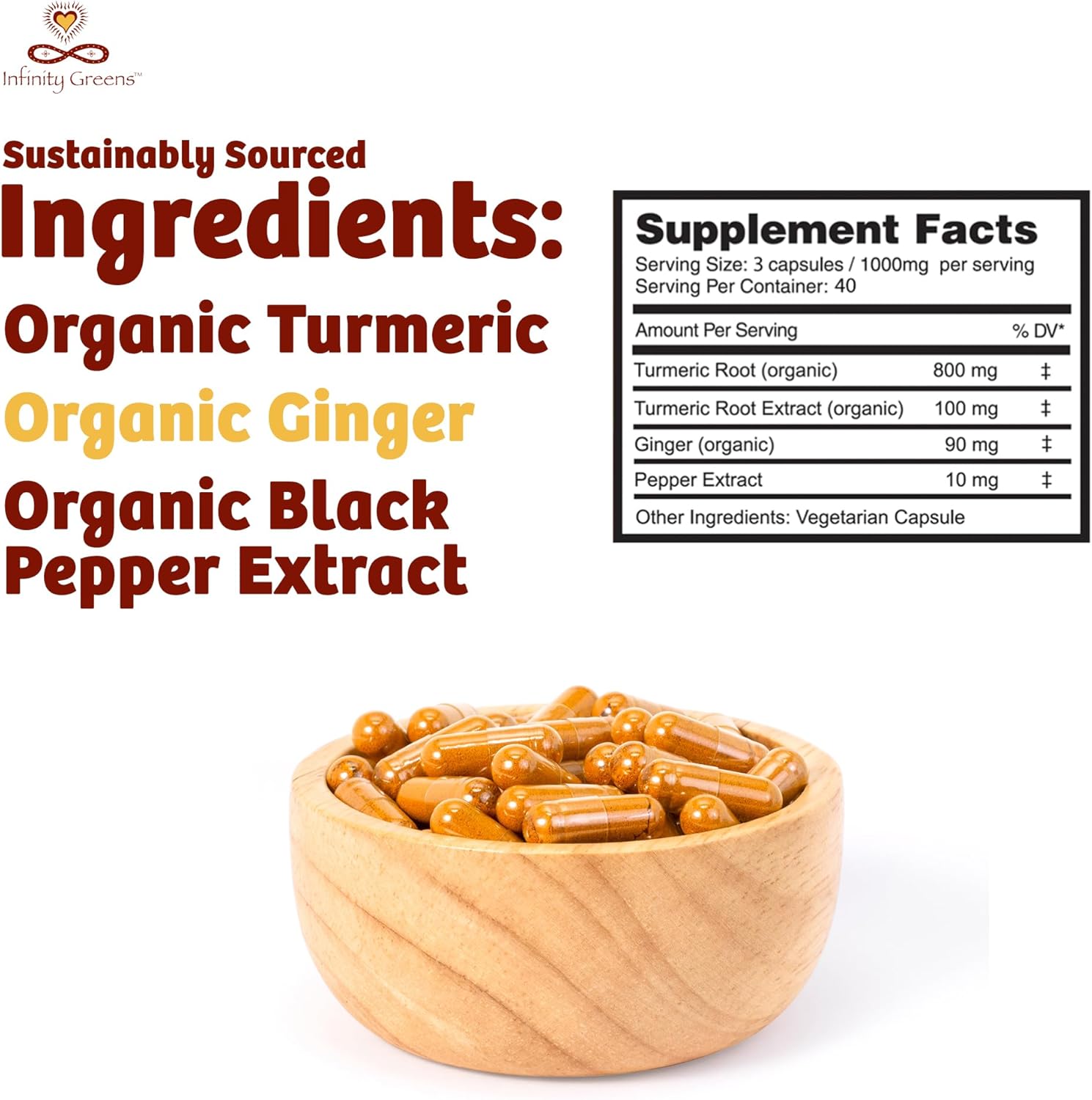 Organic High Potency Turmeric Capsules with Black Pepper and Ginger - Vegan & Gluten Free Supplementation