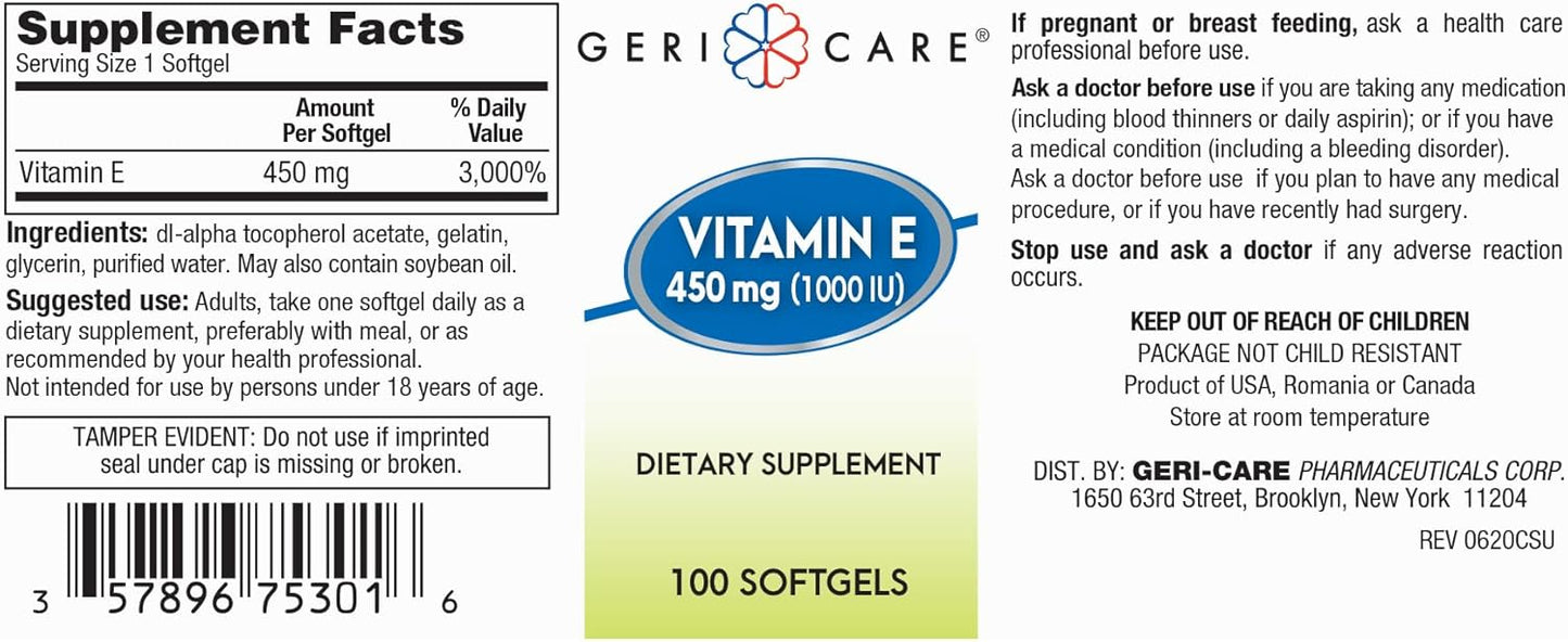 Organic High-Potency Vitamin E Capsules - 1000 IU for Skin & Immune Support | 450mg | 100 Count | Women and Men's Vitamin E Supplement