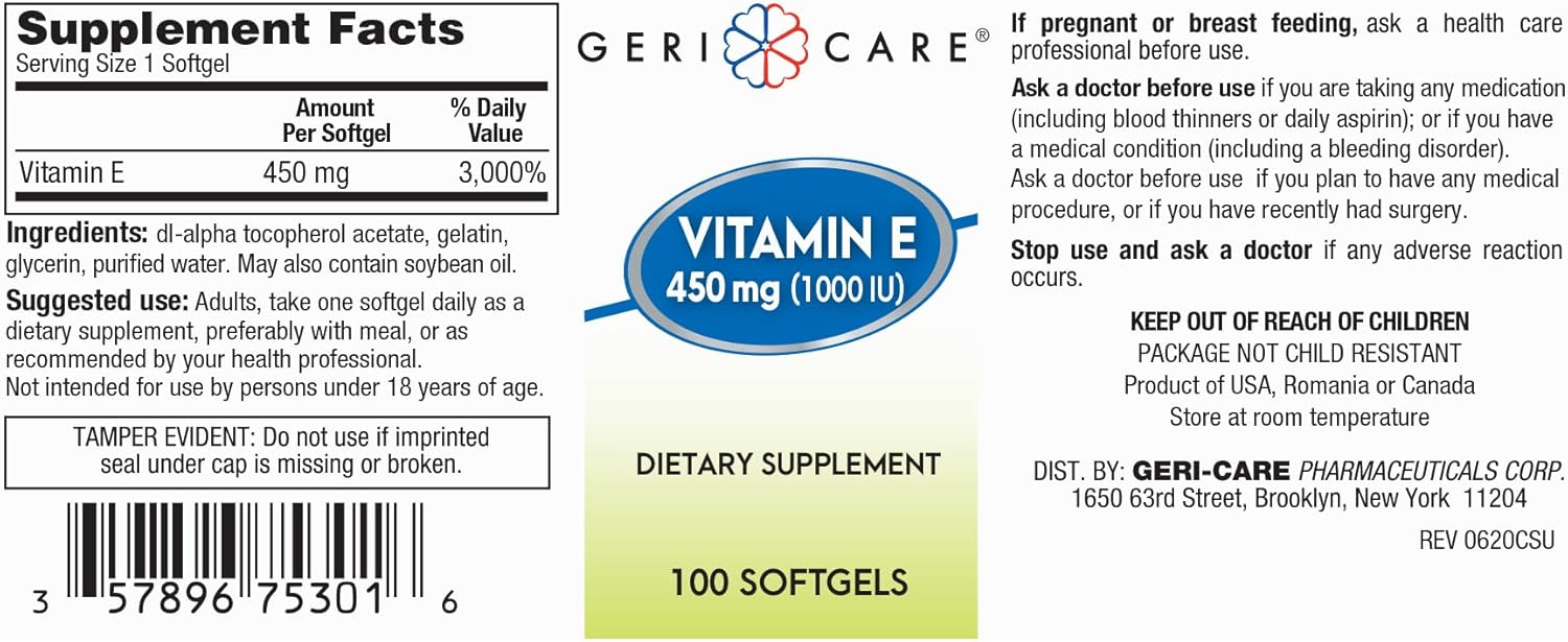 Organic High-Potency Vitamin E Capsules - 1000 IU for Skin & Immune Support | 450mg | 100 Count | Women and Men's Vitamin E Supplement