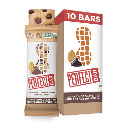 Organic High-Protein Dark Chocolate Chip Peanut Butter Bars - Gluten-Free, Soy-Free, Non-GMO (10 Count, 2.3 oz)