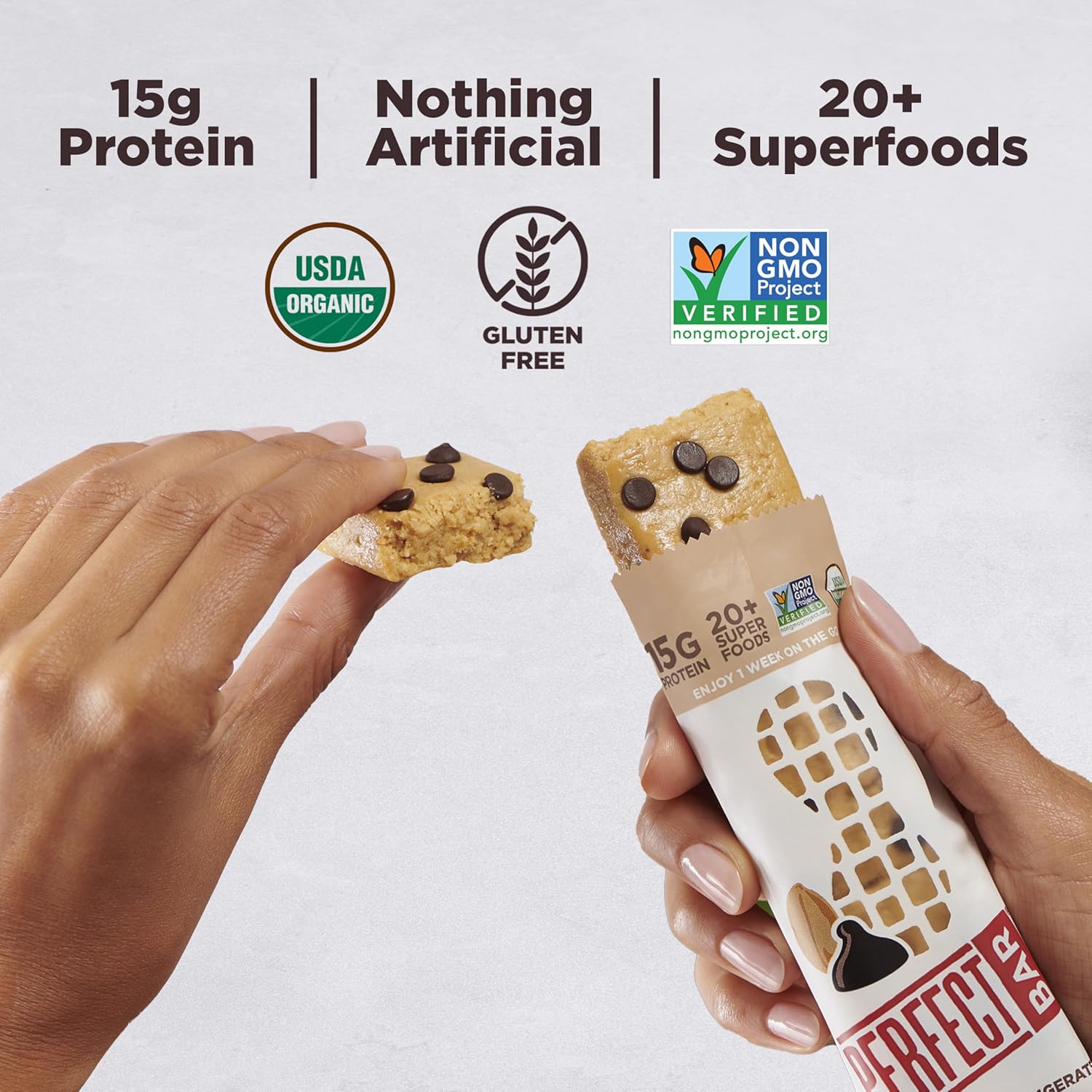 Organic High-Protein Dark Chocolate Chip Peanut Butter Bars - Gluten-Free, Soy-Free, Non-GMO (10 Count, 2.3 oz)