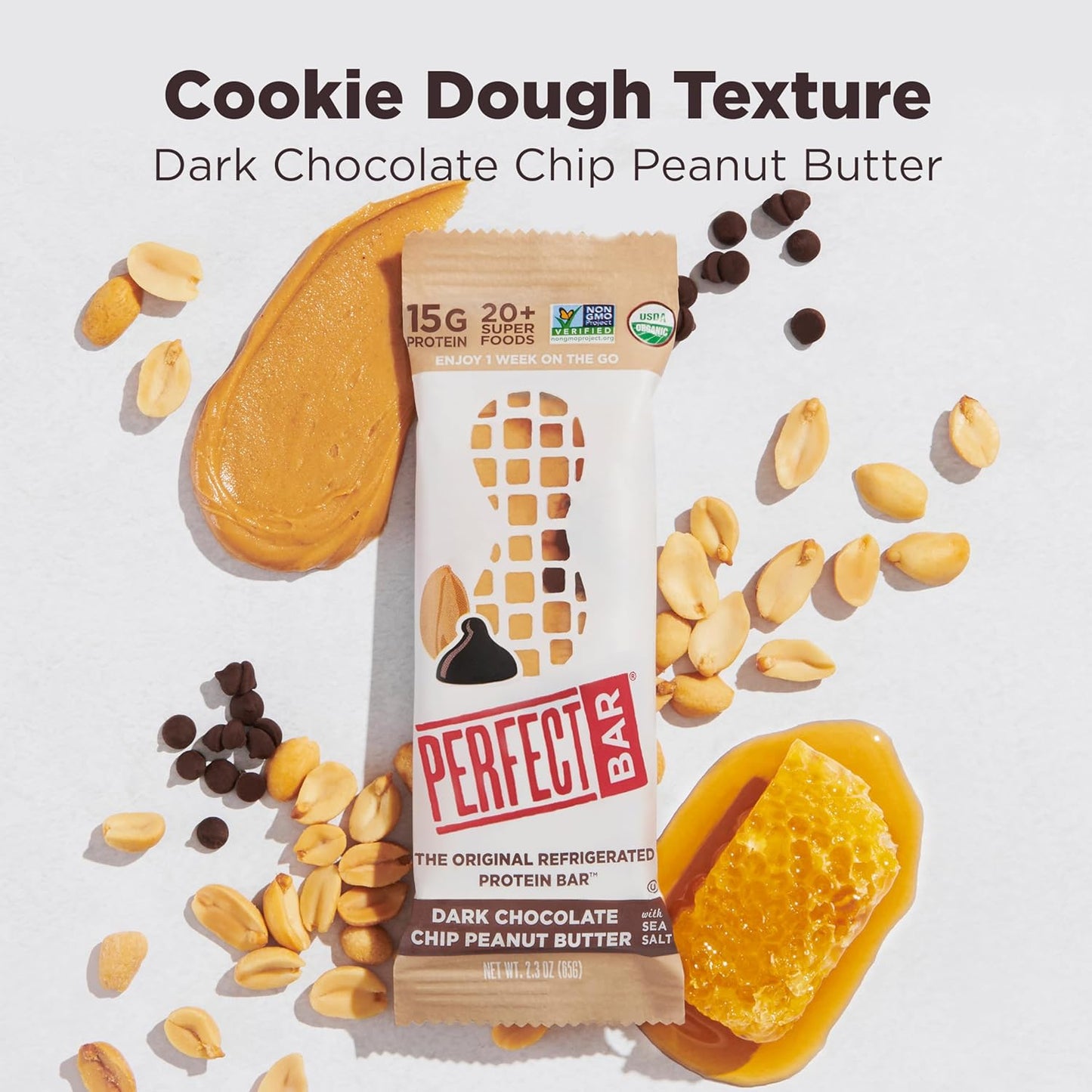 Organic High-Protein Dark Chocolate Chip Peanut Butter Bars - Gluten-Free, Soy-Free, Non-GMO (10 Count, 2.3 oz)